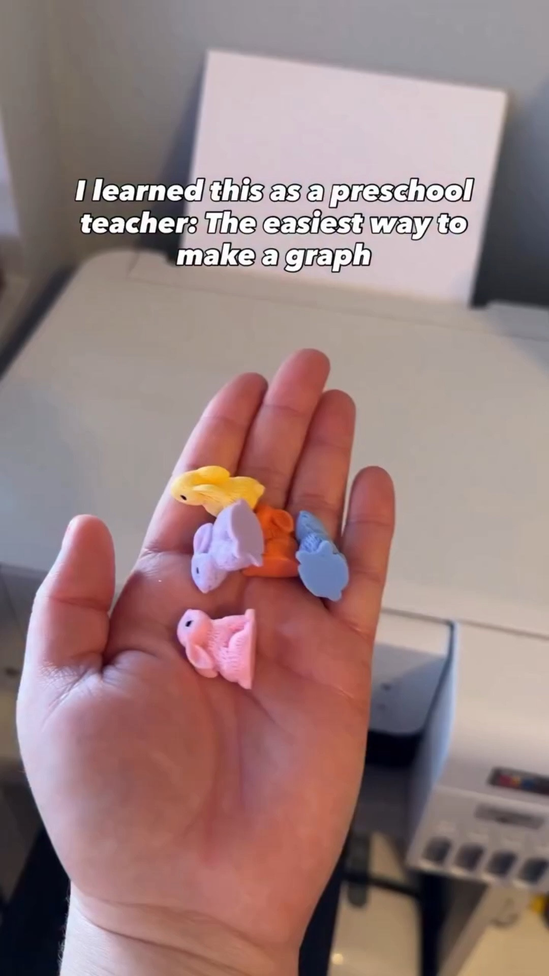 Bunny Math Series (Part 1): The easiest preschool graphing trick 🐇📊

One of my favorite low-prep teacher tricks:
Turn the manipulatives into the graph.

Just place the bunnies on a copy machine, print the page, and now kids can match them right on top.

It looks like play, but they’re practicing so many early math skills:
• counting with 1:1 correspondence
• comparing more / less
• displaying data visually
• visual discrimination

These little colorful bunnies have been so fun for spring and Easter math.

✨ Follow along for Part 2 as I share 5 easy ways to use these bunnies for early learning this spring!

#LTKSeasonal #LTKmomlife #LTKKids