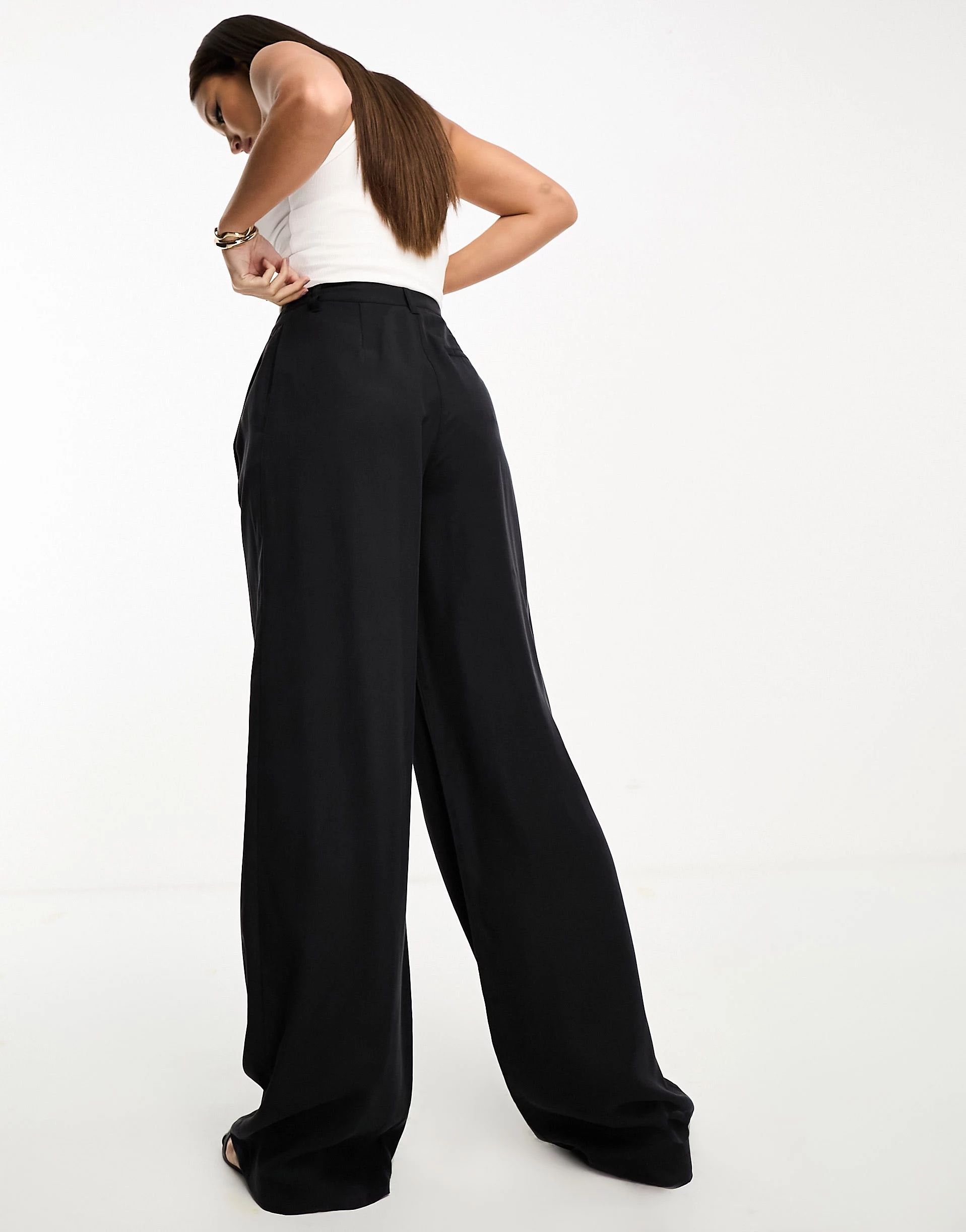 ASOS DESIGN Tall casual wide leg trouser in black | ASOS (Global)