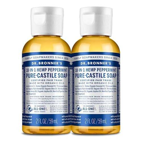 Dr. Bronner's - Pure-Castile Liquid Soap, Made with Organic Oils, 18-in-1 Uses: Face, Body, Hair, Laundry, Pets and Dishes, Concentrated, Vegan, Non-GMO (Peppermint, 2 ounce, 2-Pack) | Amazon (US)