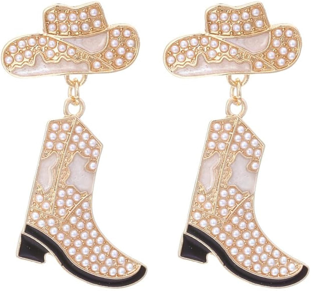 Rhinestone Western Boots Earrings Cowgirl Cowboy Enamel Hat Crystal Rodeo Boot Drop Dangle Earrin... | Amazon (US)