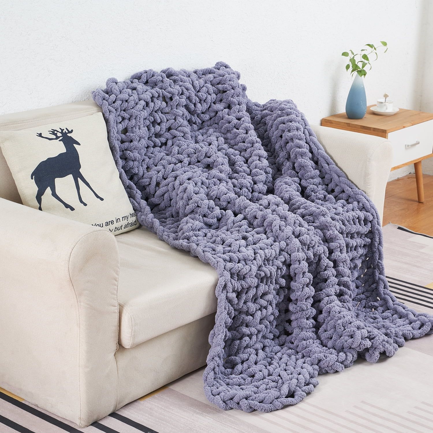 Modenna Chunky Knit Blanket Handmade Soft Warm Throws, 50"x60", Gray | Walmart (US)