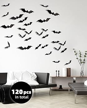 Bats Wall Decor 120PCS Halloween Decoration Bats Realistic PVC 3D Black Scary Bat Wall Stickers f... | Amazon (US)