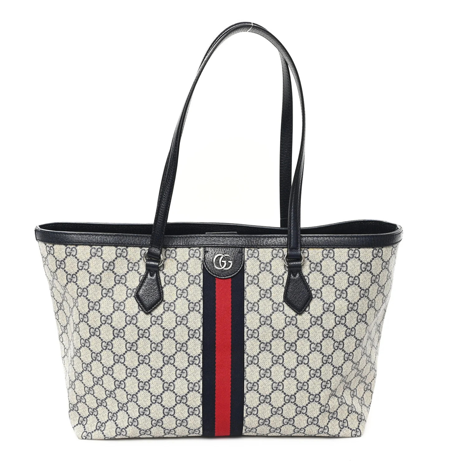 GUCCI GG Supreme Monogram Textured Calfskin Web Medium Ophidia Shopping Tote Beige Blue | FASHION... | FASHIONPHILE (US)