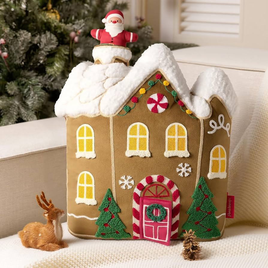 Phantoscope Gingerbread Series House Merry Christmas Throw Pillow, Velvet Christmas Shaped Pillow... | Amazon (US)