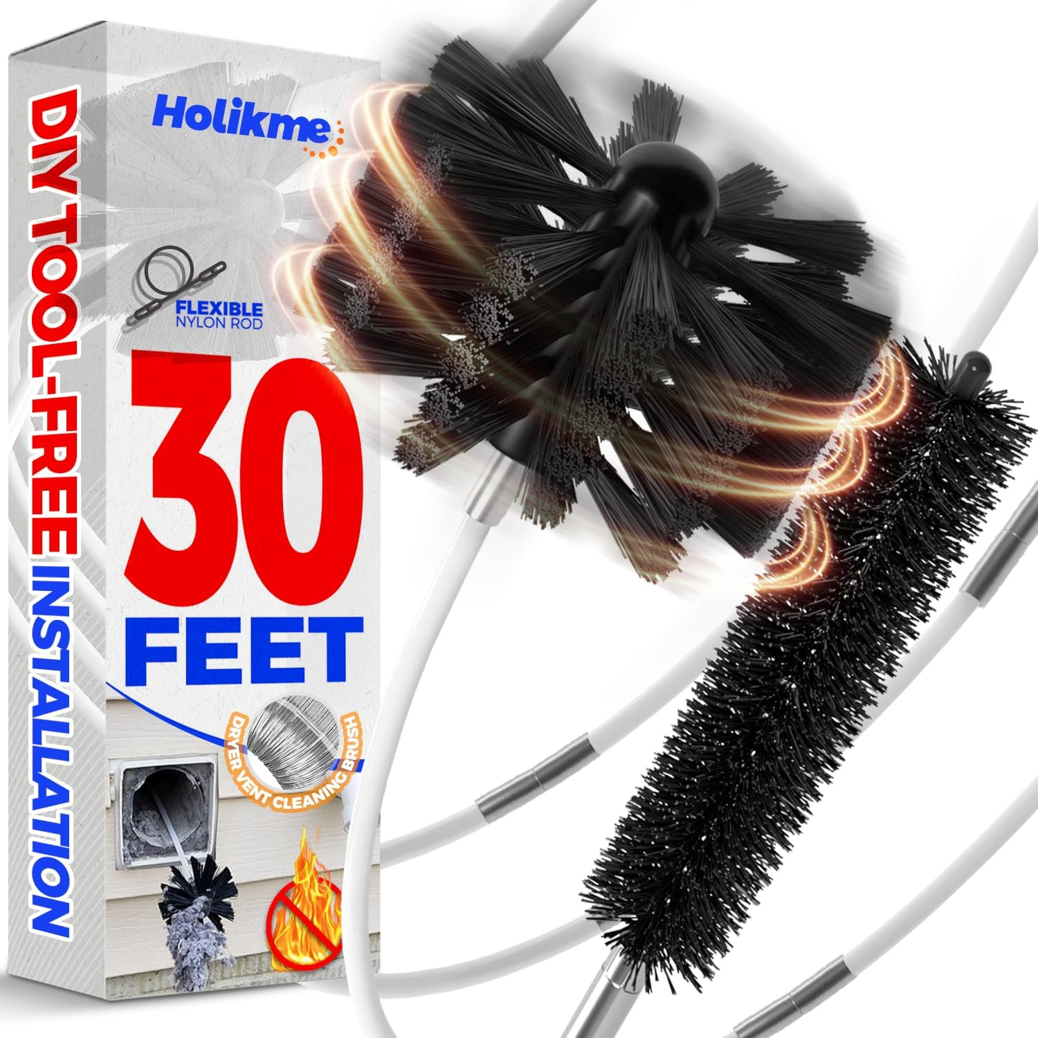 Holikme 30 Feet Dryer Vent Cleaner Kit, Flexible Lint Brush with Drill Attachment, Fireplace Chim... | Amazon (US)