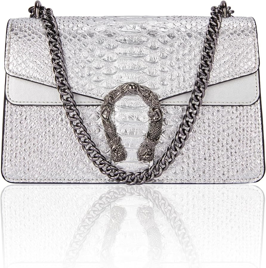 Leather Crossbody and Satchel Purse for Women - Classic Snake Print Chain Purse Luxury PU Leather... | Amazon (US)