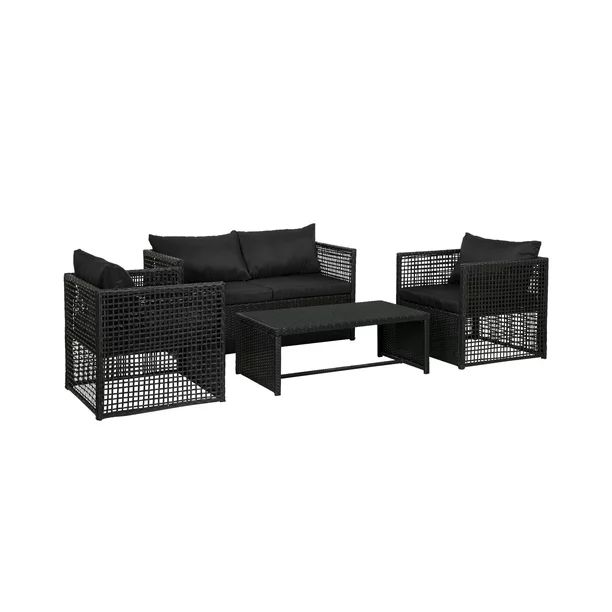 WestinTrends 4-Piece Outdoor Patio Sofa Conversation Set with Back Cushion, Black/Black - Walmart... | Walmart (US)
