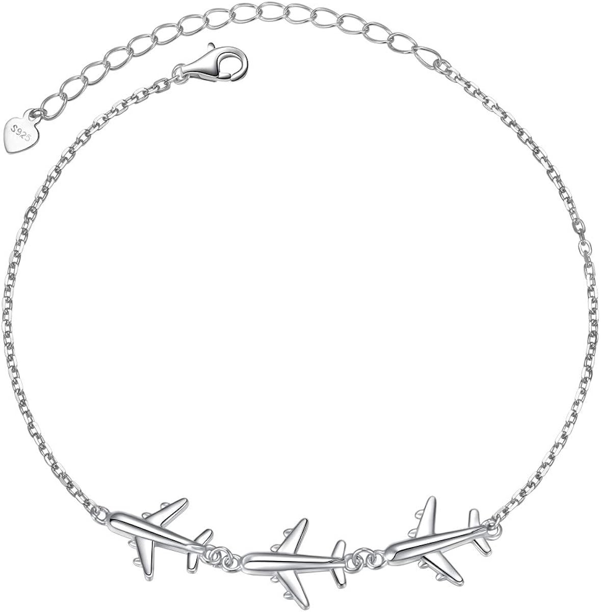 Aircraft Jelwery Set S925 Sterling Silver Airplane Choker Necklace Ring Bracelet Anklet Earrings ... | Amazon (US)