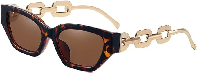 kachawoo Vintage Sunglasses Women Square Fashion Chain Ladies Sun Glasses Cat Eye UV400 (leopard ... | Amazon (US)