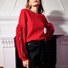 FAUR FUR SLEEVE SWEATER | SHEIN