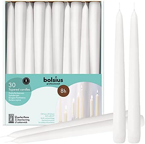 CANDWAX White Taper Candles 12 inch Dripless - Set of 12 Tapered Candles Ideal as Christmas Candles  | Amazon (US)