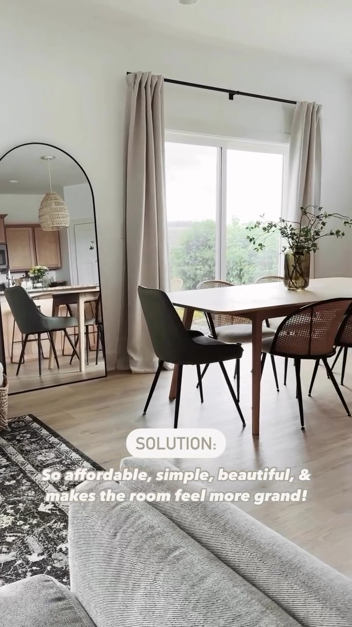 Comment LINKS, and I’ll message you the link to shop these curtains that are such an amazing price!! So glad I just went for it because it’s perfect in the space! Simple, so affordable, and beautiful.. I call that a win!  My ceilings are 9’ tall and I put up the 96” long curtains. 

SAVE for inspo. 
SHARE if it inspires you. 
FOLLOW for more content!