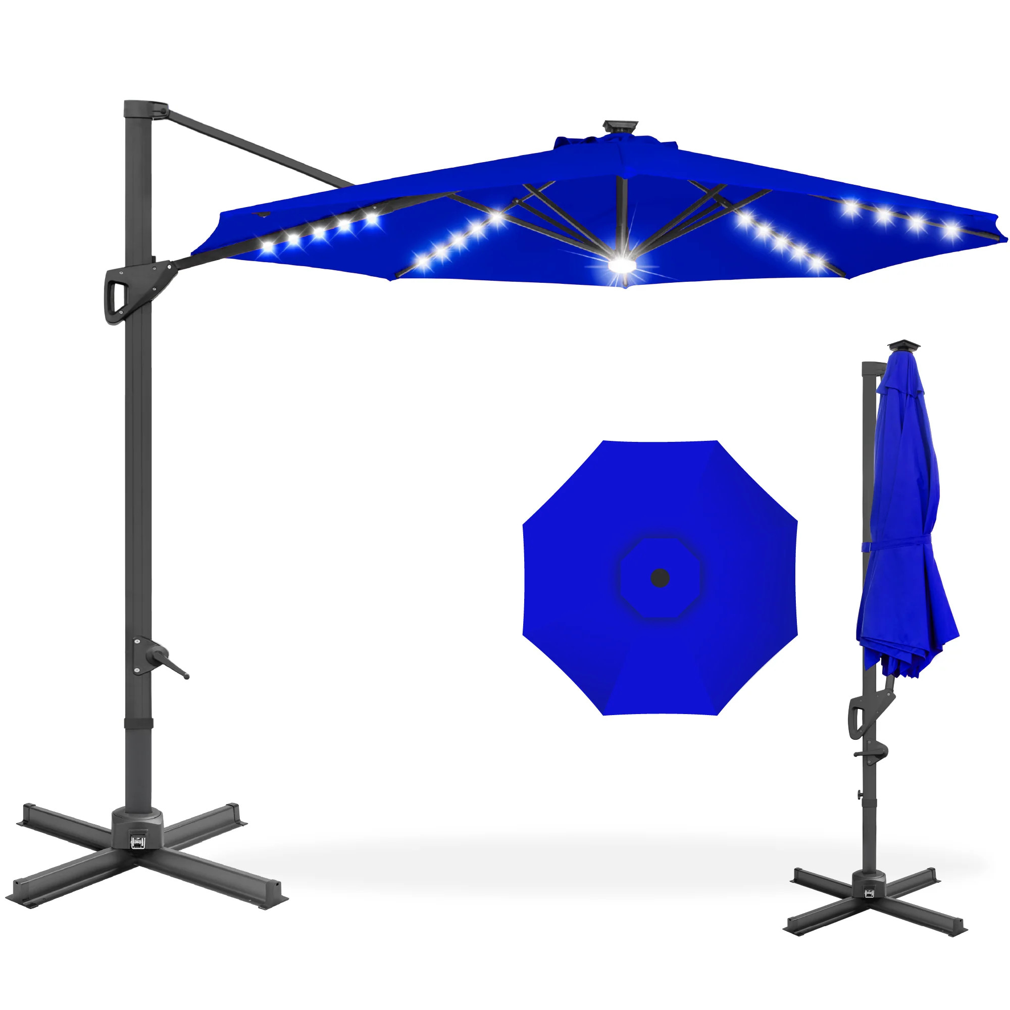 360-Degree Solar LED Cantilever Offset Patio Umbrella w/ Tilt - 10ft | Best Choice Products 