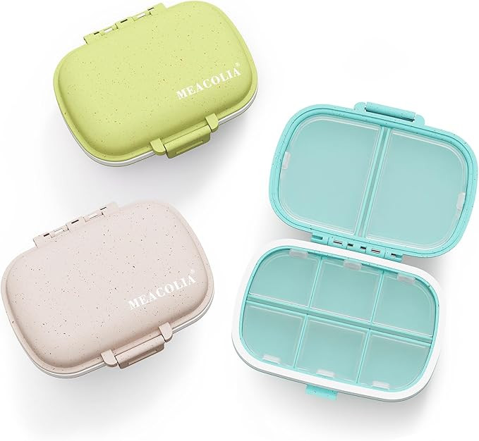 MEACOLIA 3 Pack 8 Compartments Travel Pill Organizer, Daily Pill Case Small Pill Box for Pocket P... | Amazon (US)