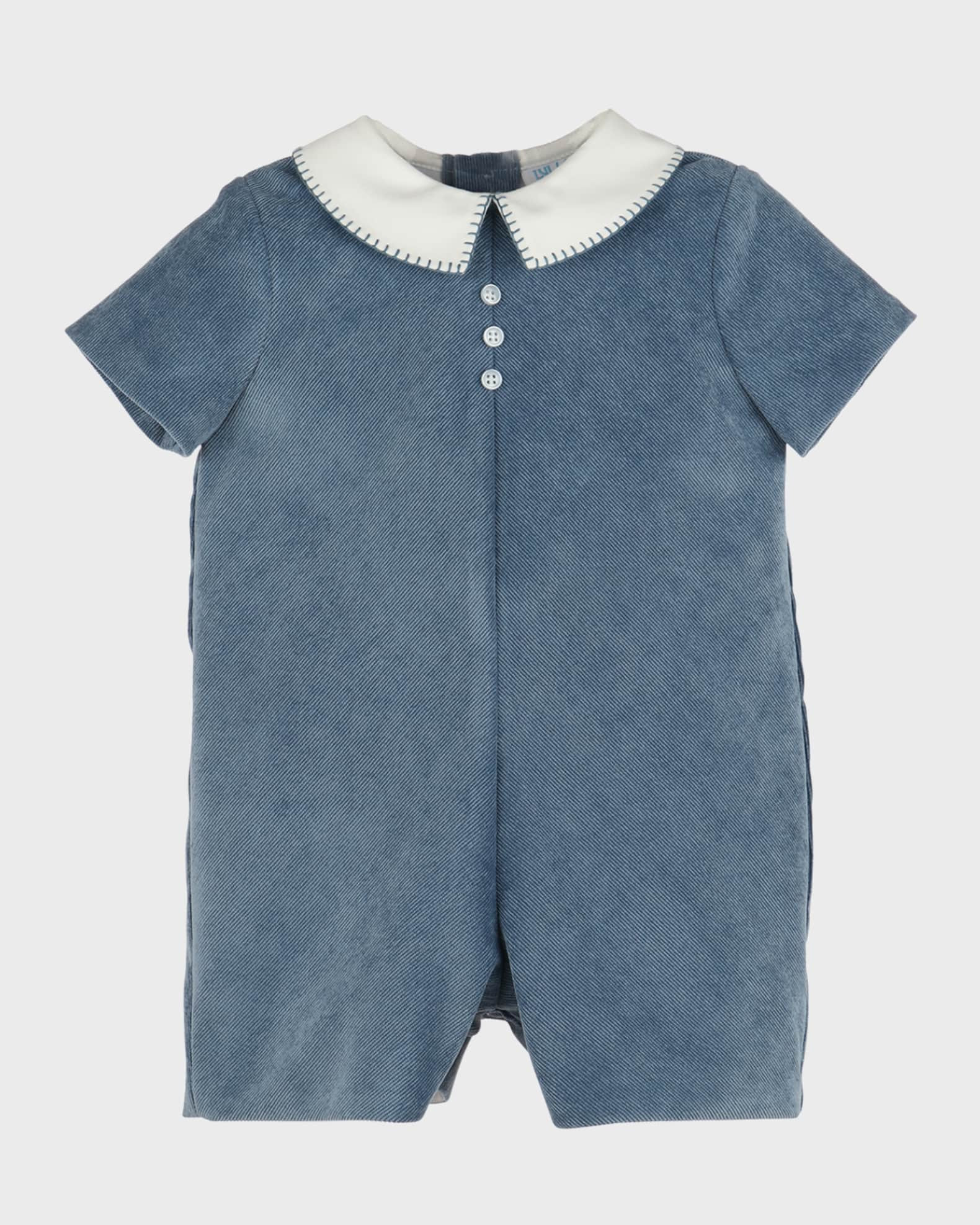 Boy's Ribbed Collared Playsuit, Size 6M-24M | Neiman Marcus