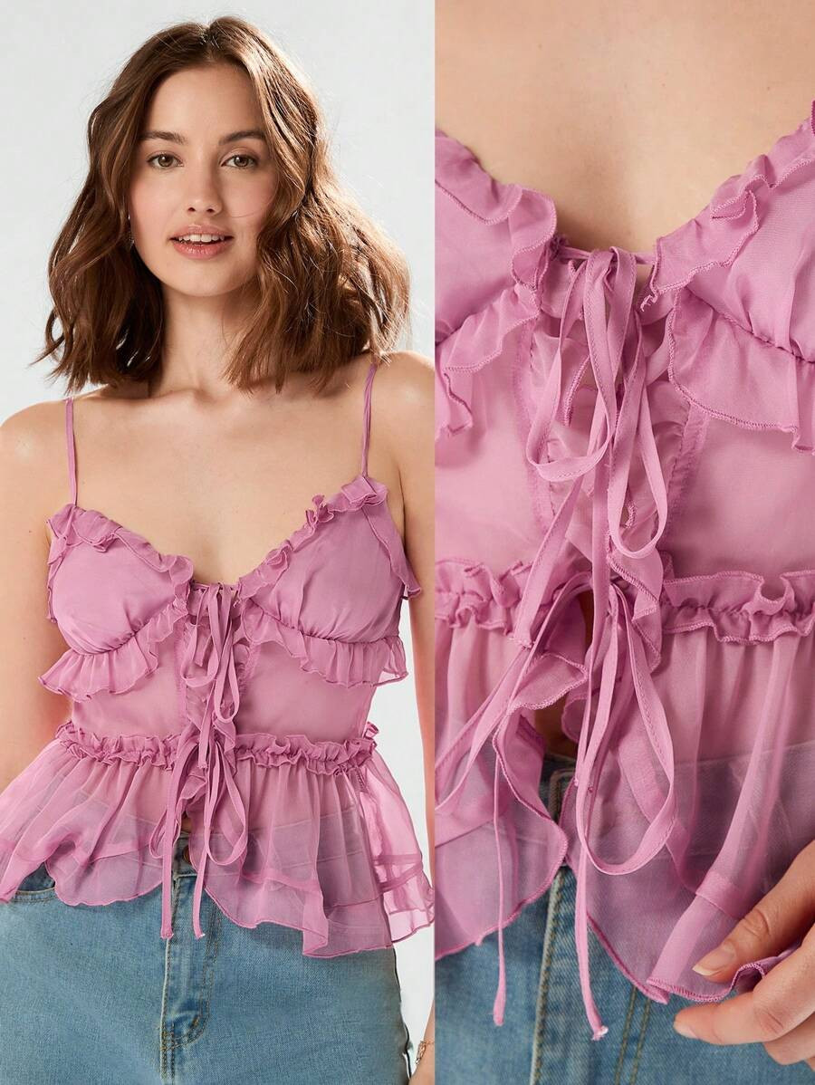 Enchnt Women's Plain Simple Daily Lace Decorated Top | SHEIN