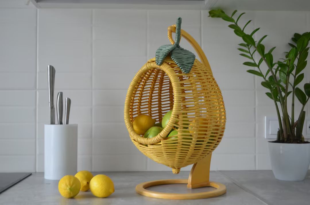 Hanging Basket for Storing Fruits Fruit Basket in the Shape of a Lemon Wicker Fruit Basket Hangin... | Etsy (US)