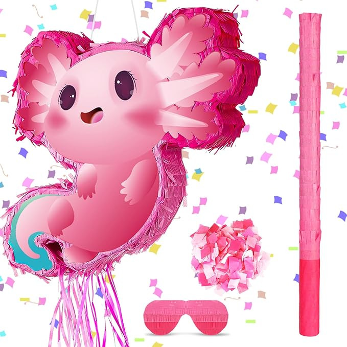Axolotl Pinata Birthday Party Supplies Animals Pinata with a Blindfold, Bat and Confetti for Axol... | Amazon (US)