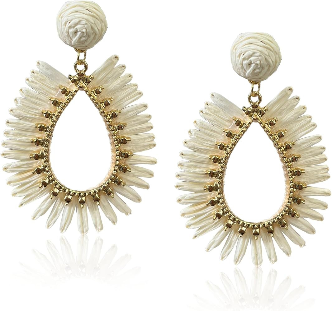 Anmpab Colorful Rattan Dangle Earrings Women Boho Raffia Woven Drop Earrings Statement Handmade R... | Amazon (US)