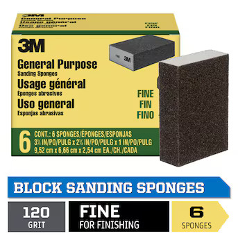 3M All Purpose Fine 120-Grit Sanding Sponge 2.62-in x 3.75-in (6-Pack) | Lowe's