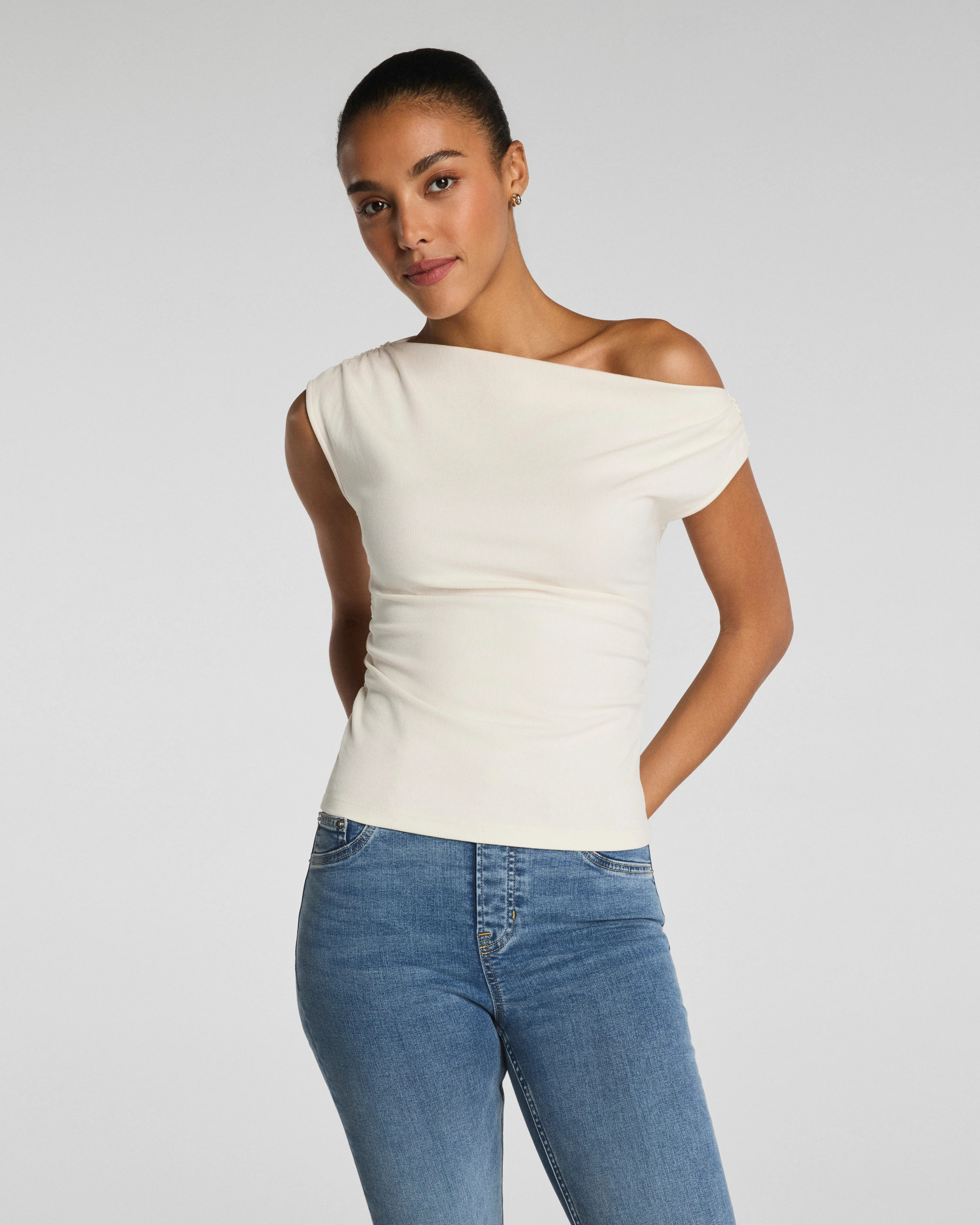 Ribbed Knit Ruched Off-The-Shoulder Top | Spanx