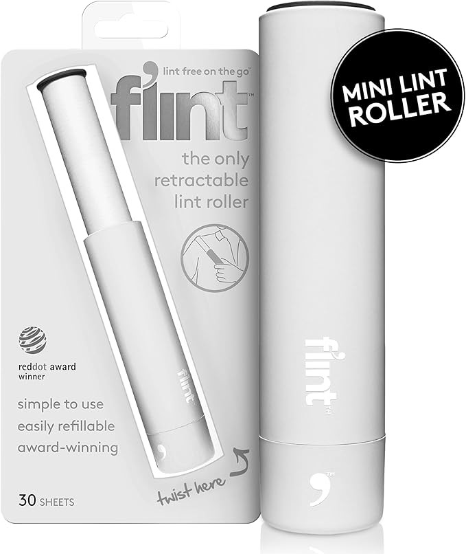 Flint Classic White Retractable Mini Lint Roller with 30 Extra Sticky Sheets, Small and Portable ... | Amazon (US)