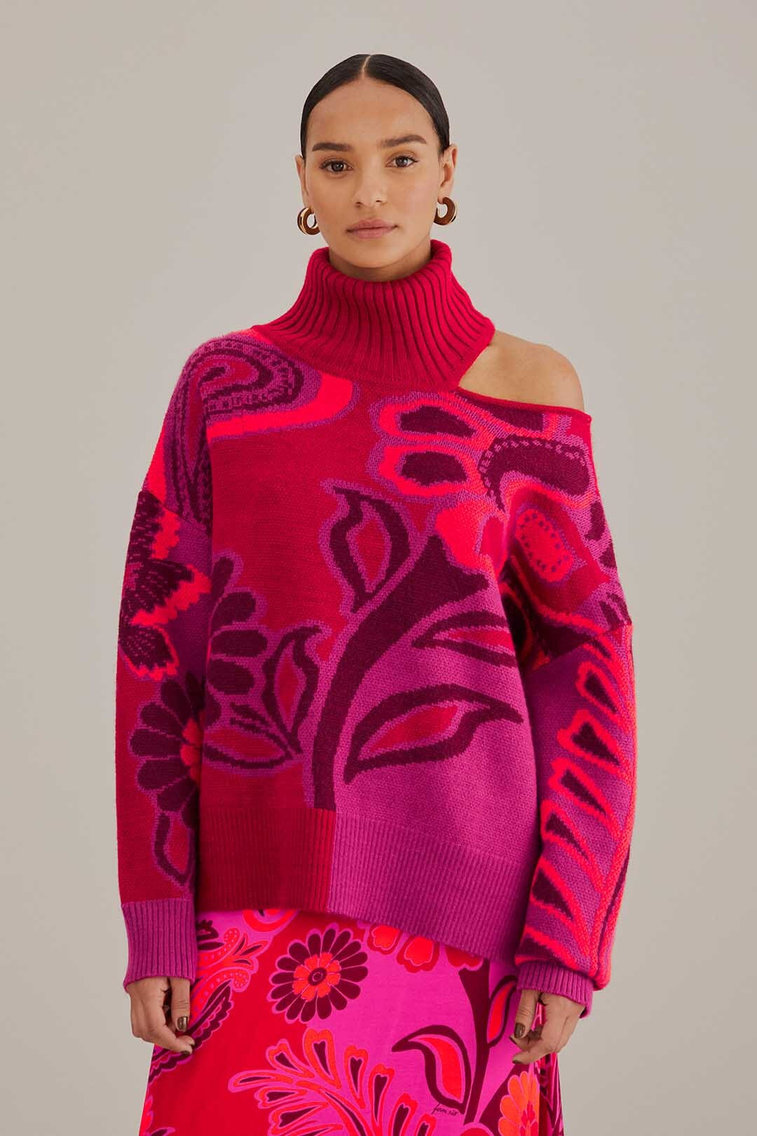 Pink Bold Floral Knit Sweater | FarmRio (US)