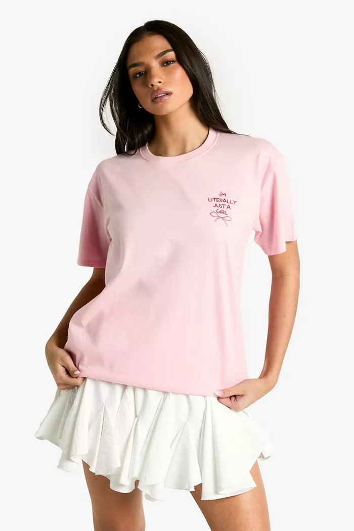 Im Literally Just A girl slogan Oversized T-shirt | Boohoo.com (UK & IE)