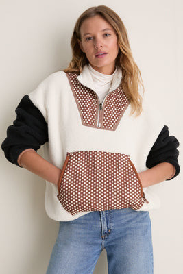 Cream with Chocolate Dot Plush Crosswind Pullover | Tuckernuck (US)