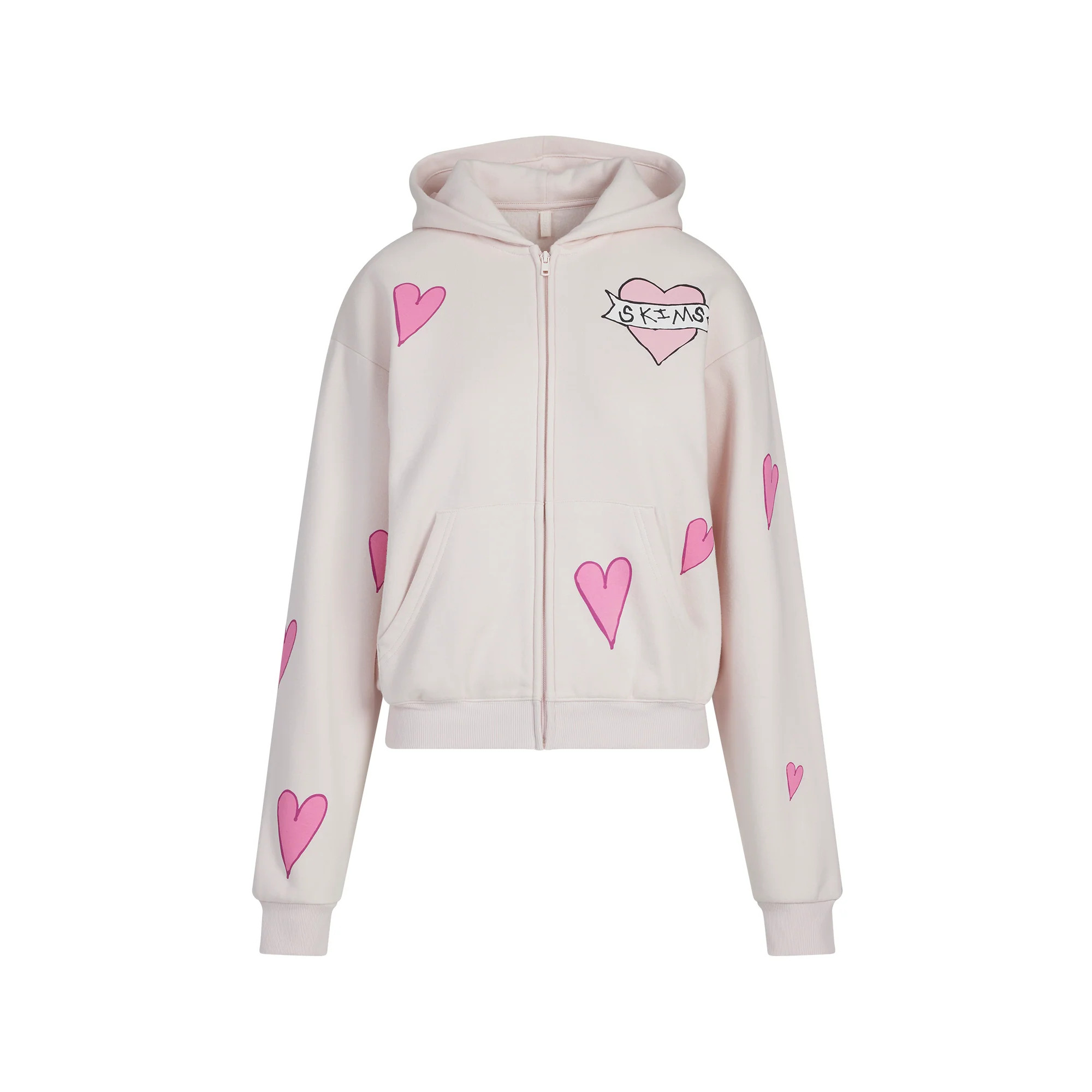 COTTON FLEECE CLASSIC ZIP UP HOODIE | BARELY PINK HEART | SKIMS | SKIMS (US)