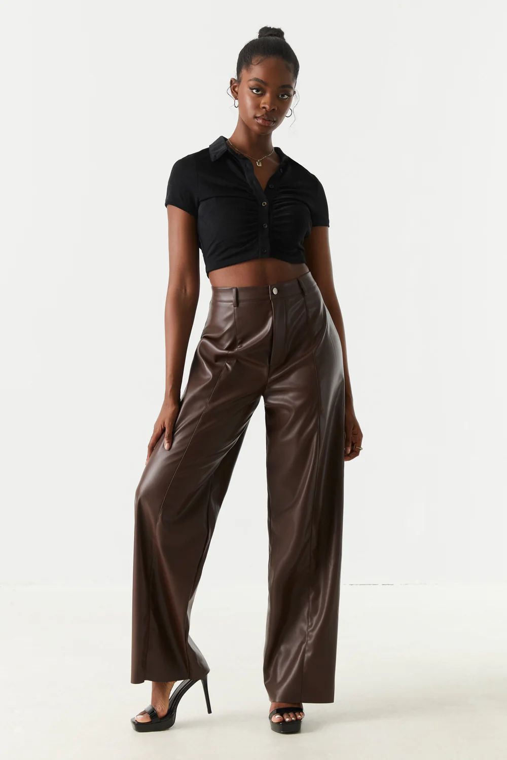 High-Rise Faux-Leather Wide Leg Pant | Charlotte Russe