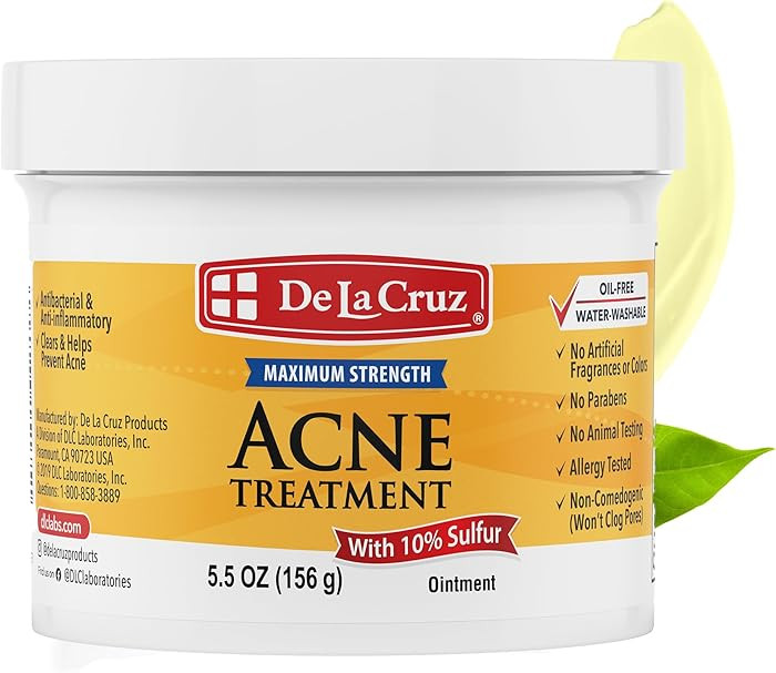 De La Cruz Sulfur Ointment - Cystic Acne Treatment for Face and Body - Daily 10 Min Spot Treatmen... | Amazon (US)