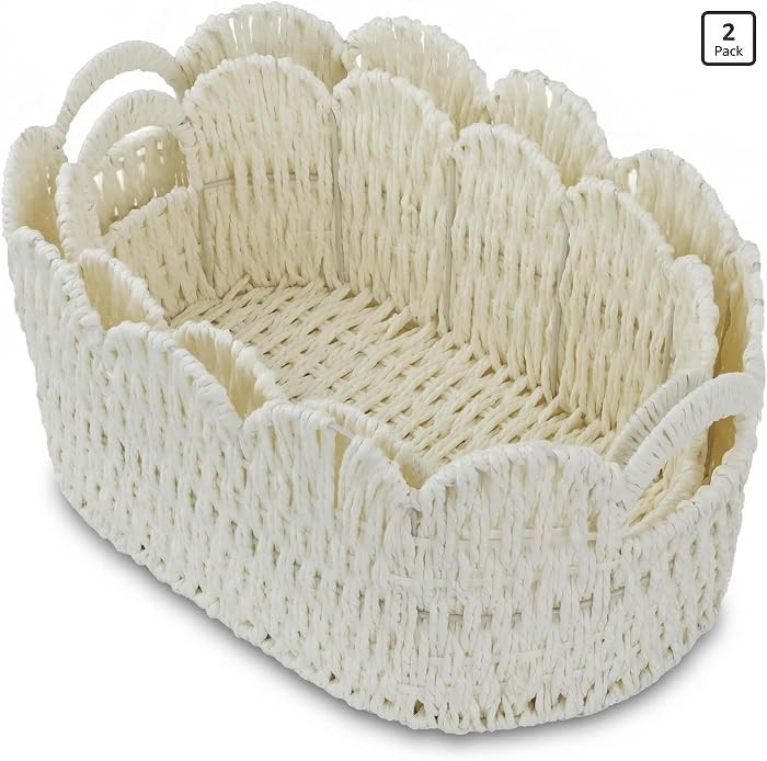 Paper Rope Scalloped Basket Set of 2,Hand-woven Storage Baskets for Shelves,Nursery,Books,Toys,Cu... | Amazon (US)