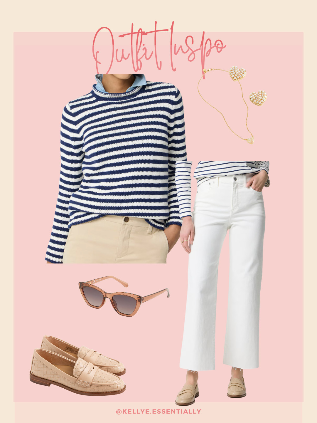 This is one of those easy outfits you’ll reach for on repeat. A navy striped sweater with white jeans just works every time.

The neutral loafers and simple accessories keep it classic, relaxed, and easy to wear. Great for everyday errands, brunch, travel, or casual plans. 

 #LTKootd #LTKSeasonal