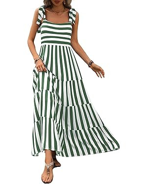 PRETTYGARDEN Womens 2024 Summer Sleeveless Spaghetti Strap Long Floral Maxi Dress Boho A Line Bea... | Amazon (US)