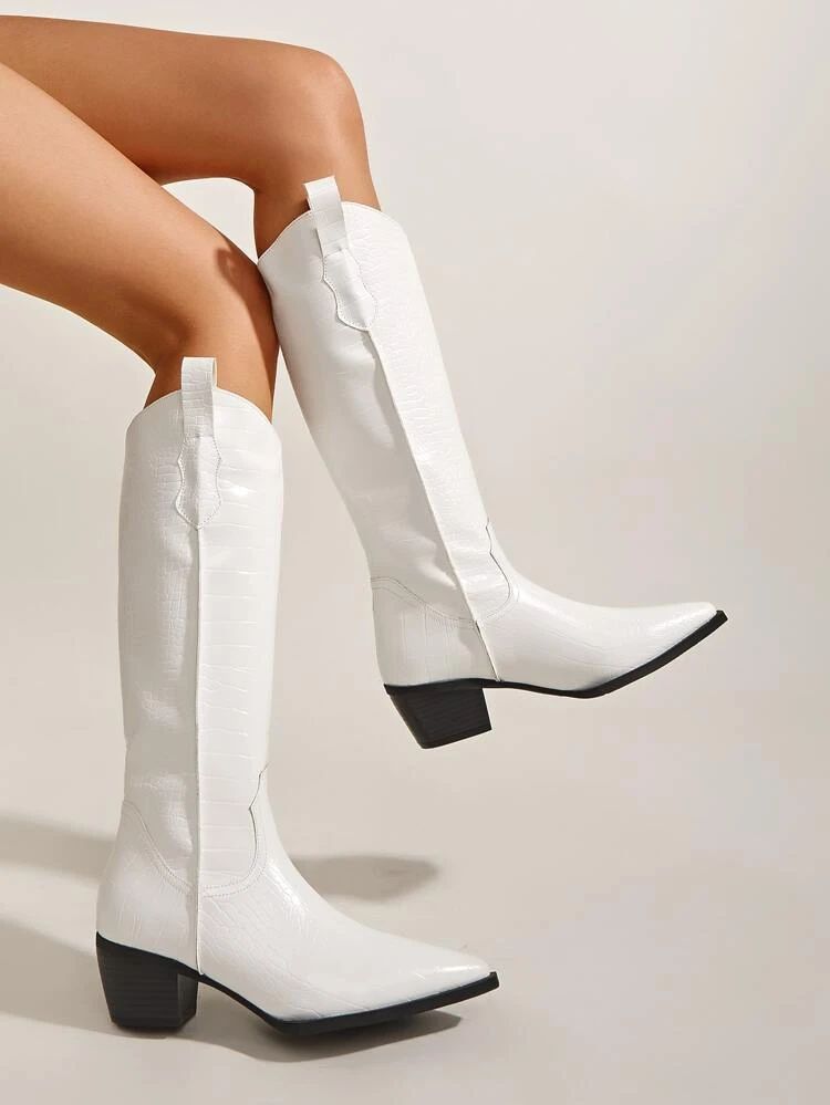 Croc Embossed Chunky Heeled Boots | SHEIN