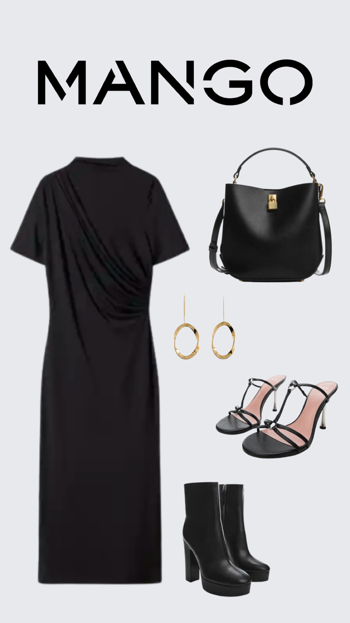 Black dress inspo look 🖤

outfit inspiration, summer outfit, Mango, rigid oval earrings, mini shopper with padlock, shoulder bag, black bag, leather sandals with heel and straps, black heeled sandals, leather ankle boots with platform soles, knitted dress with drapery detail, Netherlands. 

#LTKstyletip #LTKeurope #LTKSeasonal