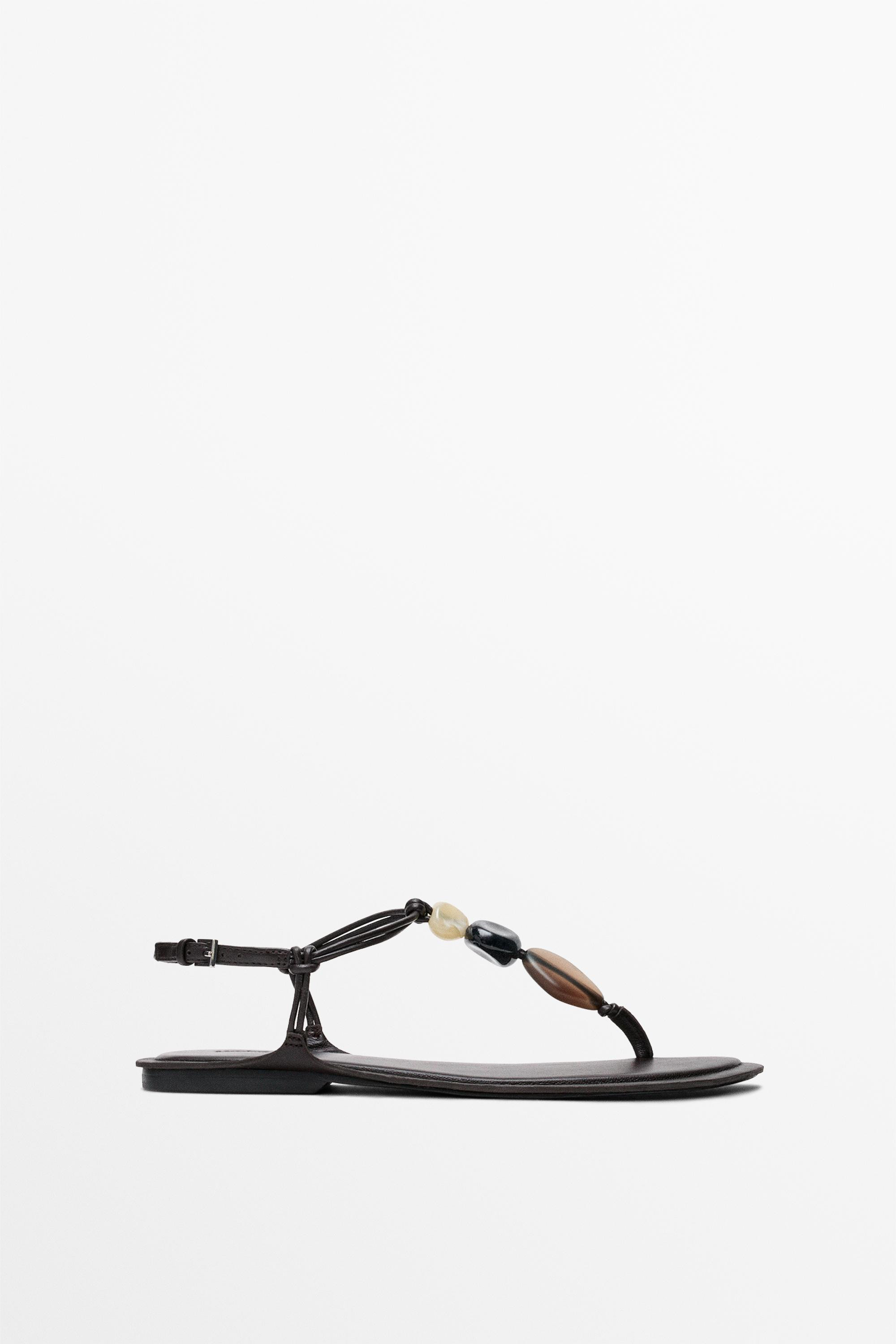 Flat slider sandals with stones | Massimo Dutti UK