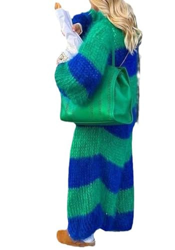 LETSVDO Women's Color Block Long Cardigan Open Front Oversized Striped Knit Slouchy Duster Chunky... | Amazon (US)