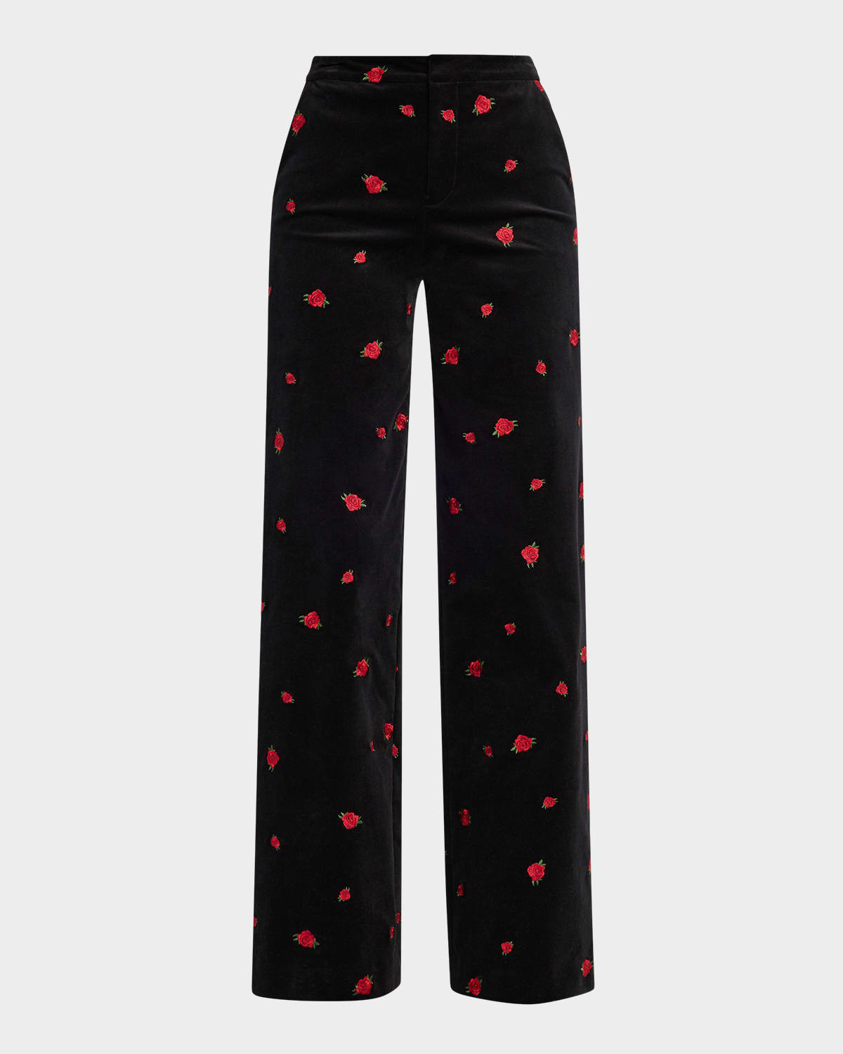 Rose Embroidered Livvy Straight-Leg Velvet Pants | Neiman Marcus