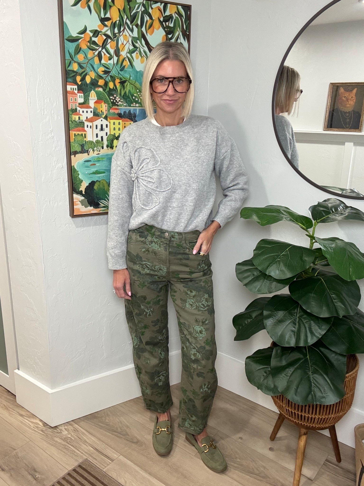 Back in my favorite barrel jeans from GAP! The green floral print gives these the coolest look! I paired them up with my 3D flower sweater from Amazon. I’m wearing a 2 in the jeans and a medium in the sweater. 

#LTKgrwm #LTKootd #LTKOver40