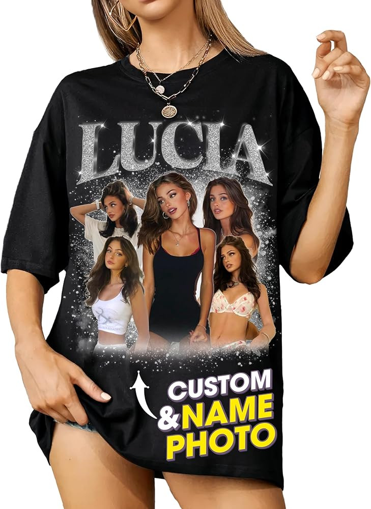 Mit & Mia Custom Bootleg Rap Tee Shirt for Boyfriend Girlfriend Custom Face Tshirt Vintage Graphi... | Amazon (US)