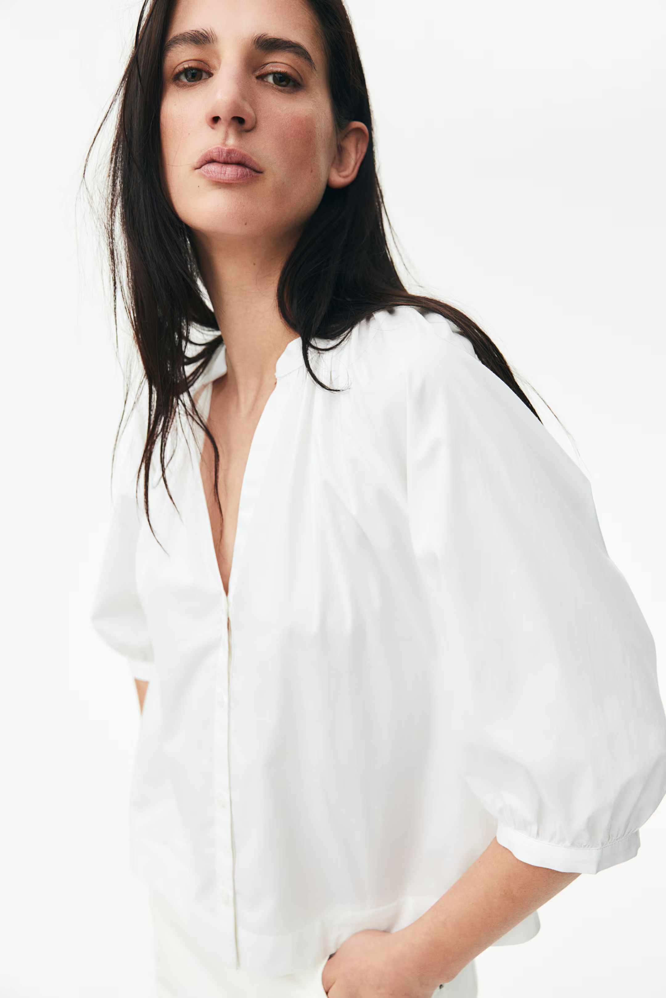 Balloon-Sleeved Poplin Blouse | H&M (US + CA)