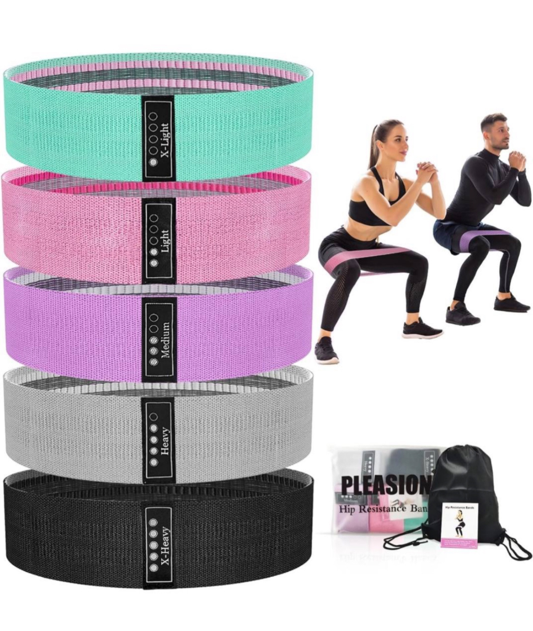 Fabric Resistance Bands for Working Out, 5 Levels Booty Bands for Women Men, Cloth Workout Bands Resistance Loop Exercise Bands for Legs Butt at Home Fitness, Yoga, Pilates