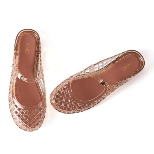 N.N.G Women Clear Jelly Flat Sandals Mary Jane Mules Red Summer Beach Pool water shoes Ballet Flats Mo Cha Size 9 | Amazon (US)