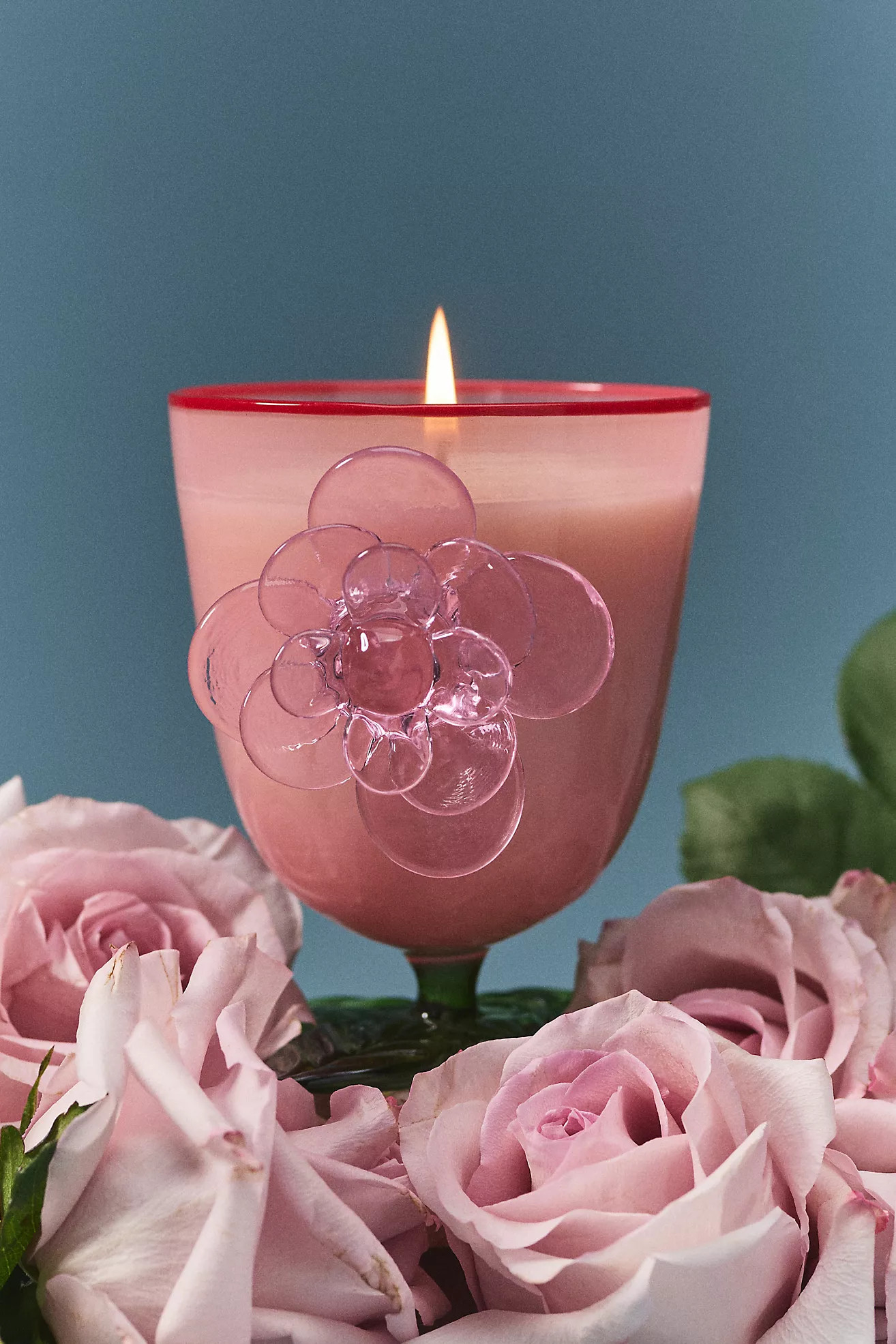 Pauline Floral Rose & Oud Glass Rose Candle | Anthropologie (US)