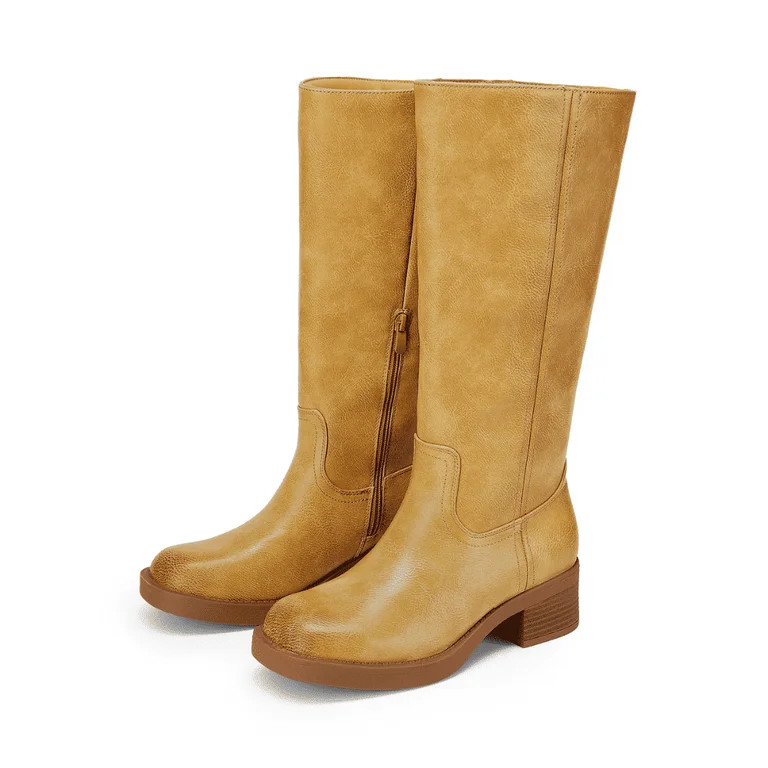 BURUDANI Womens Knee High Boots Comfortable Platform Chunky Block Heel Banana Campus Boots Square... | Walmart (US)