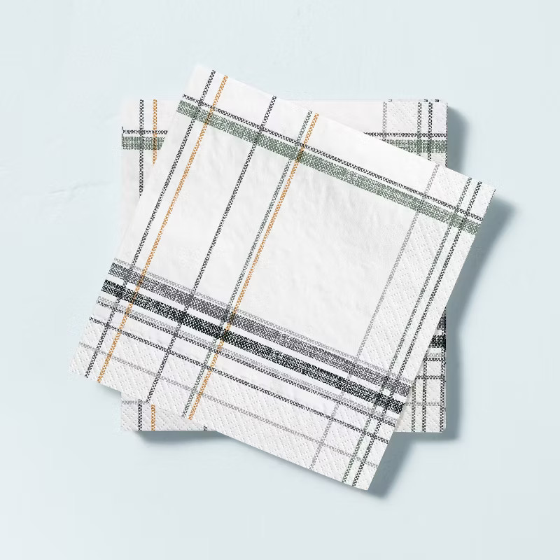14ct Thin Stripe Plaid Paper Beverage Napkin - Hearth & Hand™ with Magnolia | Target