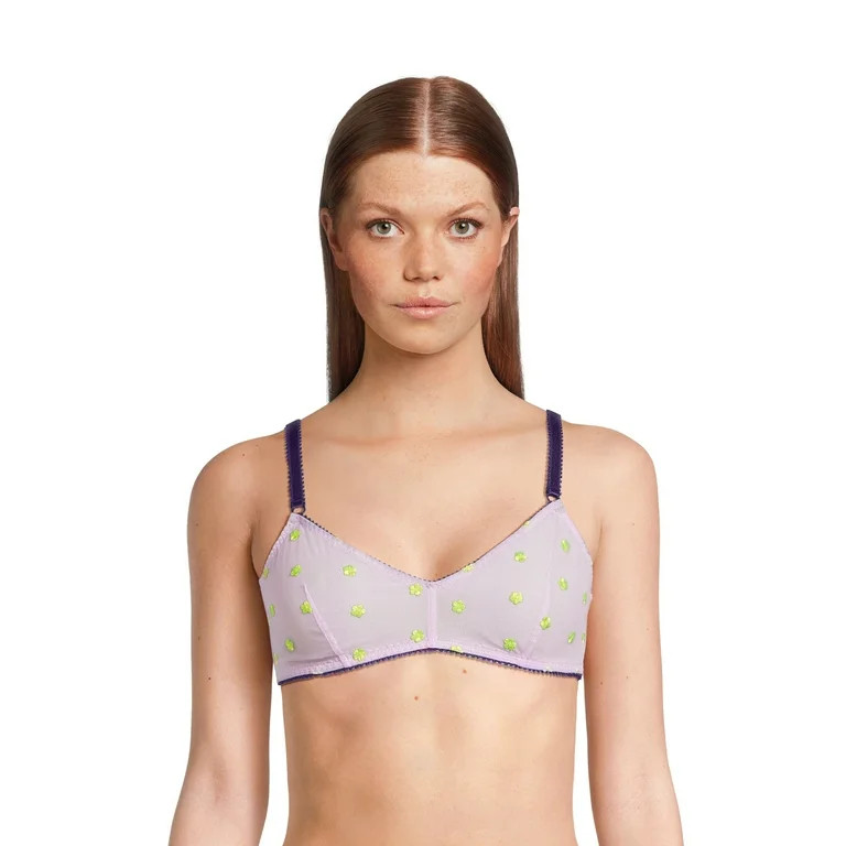 No Boundaries Juniors Floral Embroidered Mesh Bralette | Walmart (US)