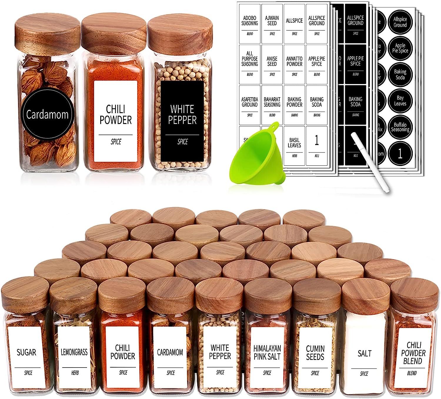 Amazon.com: 36 Spice Jars with 547 Labels - Glass Spice Jars with Shaker Lids - 4 Oz Square Spice... | Amazon (US)
